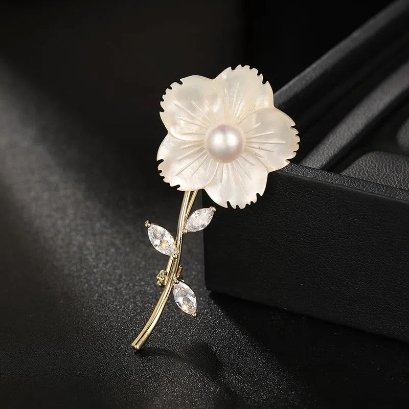 Spilla da donna per anniversario, regalo per moglie, spilla con perle naturali selezionate a mano di qualità AAA e moissanite color D, regalo per mamma, fidanzata, lei, NO11195, metallo, perla