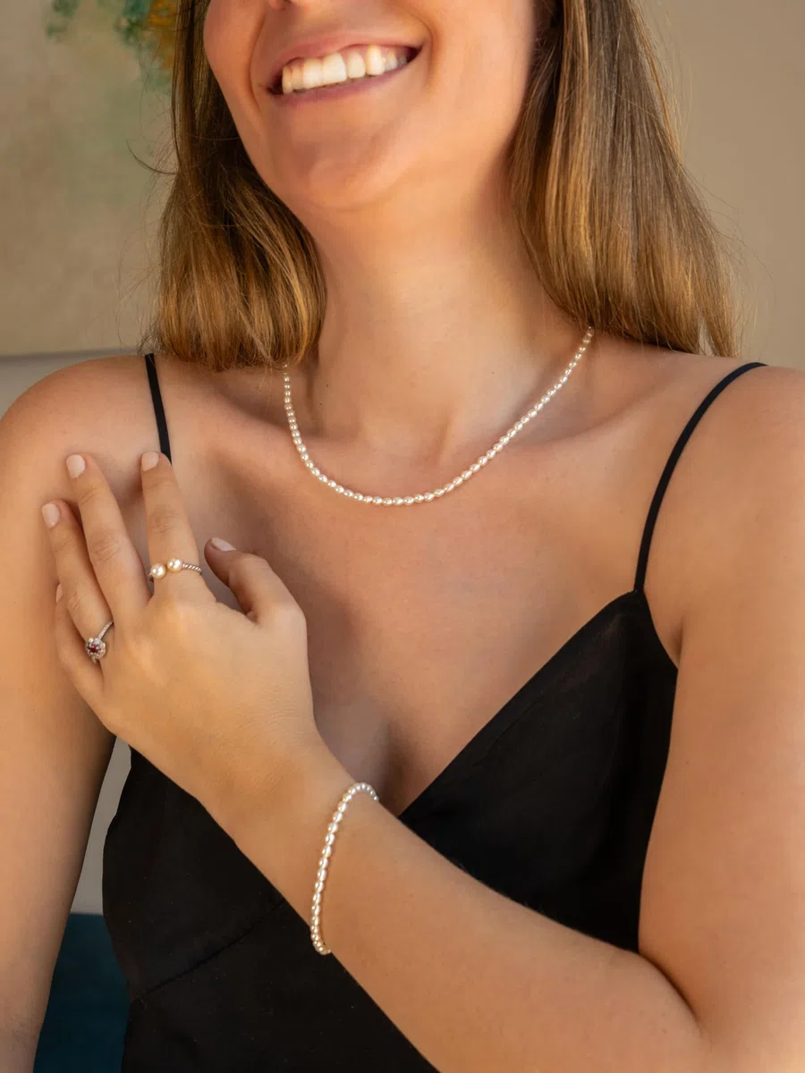 Secret & You Collana da Donna di Perle Coltivate d'Acqua Dolce Ovali da 42 cm + 5 cm di lunghezza