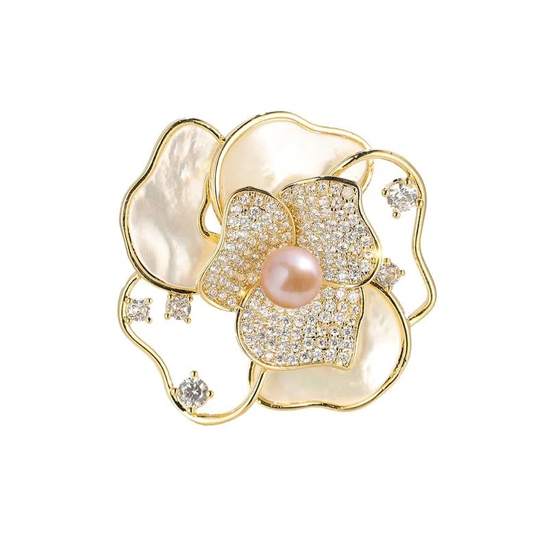 Spilla da donna con perle naturali selezionate a mano e moissanite di colore D, idea regalo per mamma, fidanzata, lei, NO11361, in metallo, perla