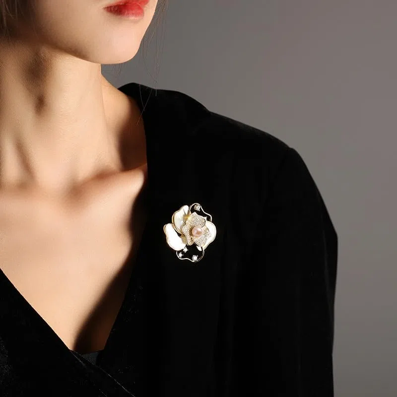 Spilla da donna con perle naturali selezionate a mano e moissanite di colore D, idea regalo per mamma, fidanzata, lei, NO11361, in metallo, perla