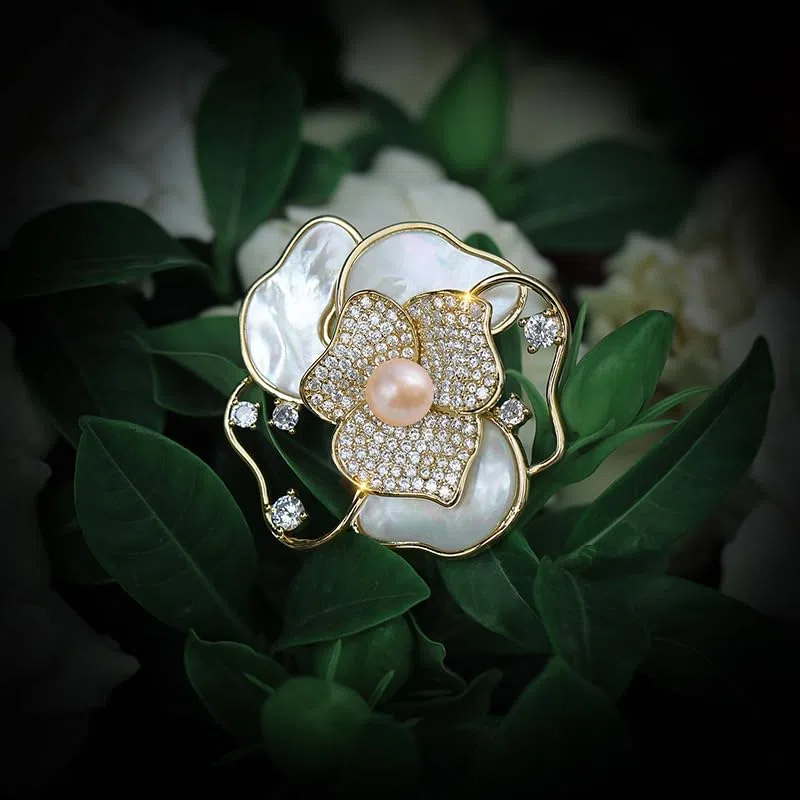 Spilla da donna con perle naturali selezionate a mano e moissanite di colore D, idea regalo per mamma, fidanzata, lei, NO11361, in metallo, perla