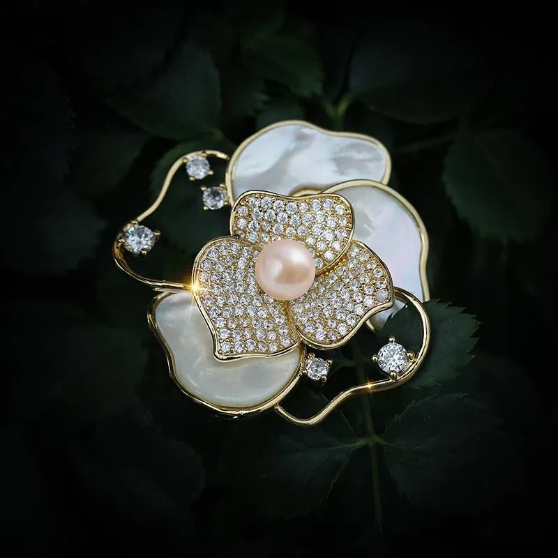 Spilla da donna con perle naturali selezionate a mano e moissanite di colore D, idea regalo per mamma, fidanzata, lei, NO11361, in metallo, perla