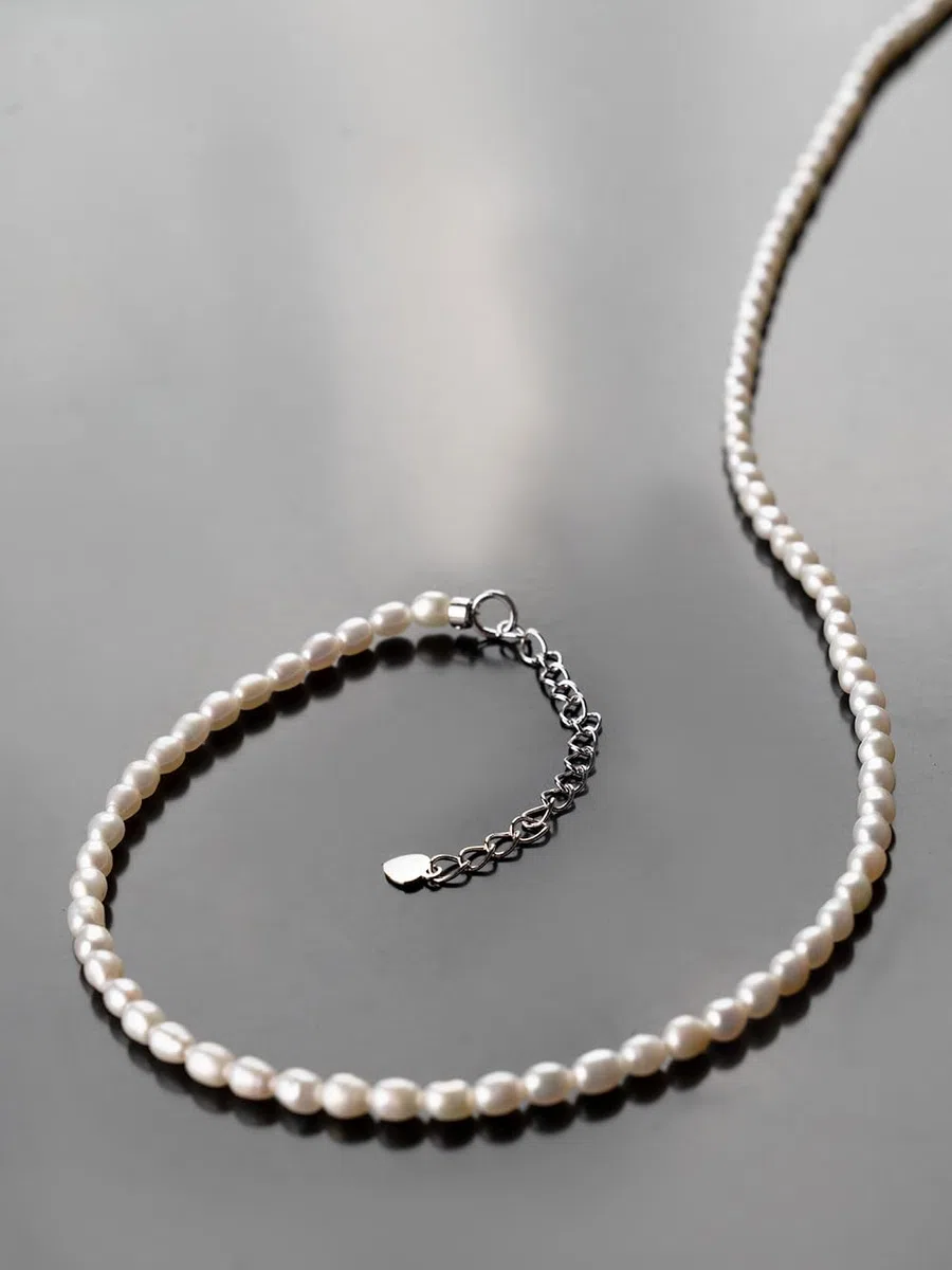 Secret & You Collana da Donna di Perle Coltivate d'Acqua Dolce Ovali da 42 cm + 5 cm di lunghezza
