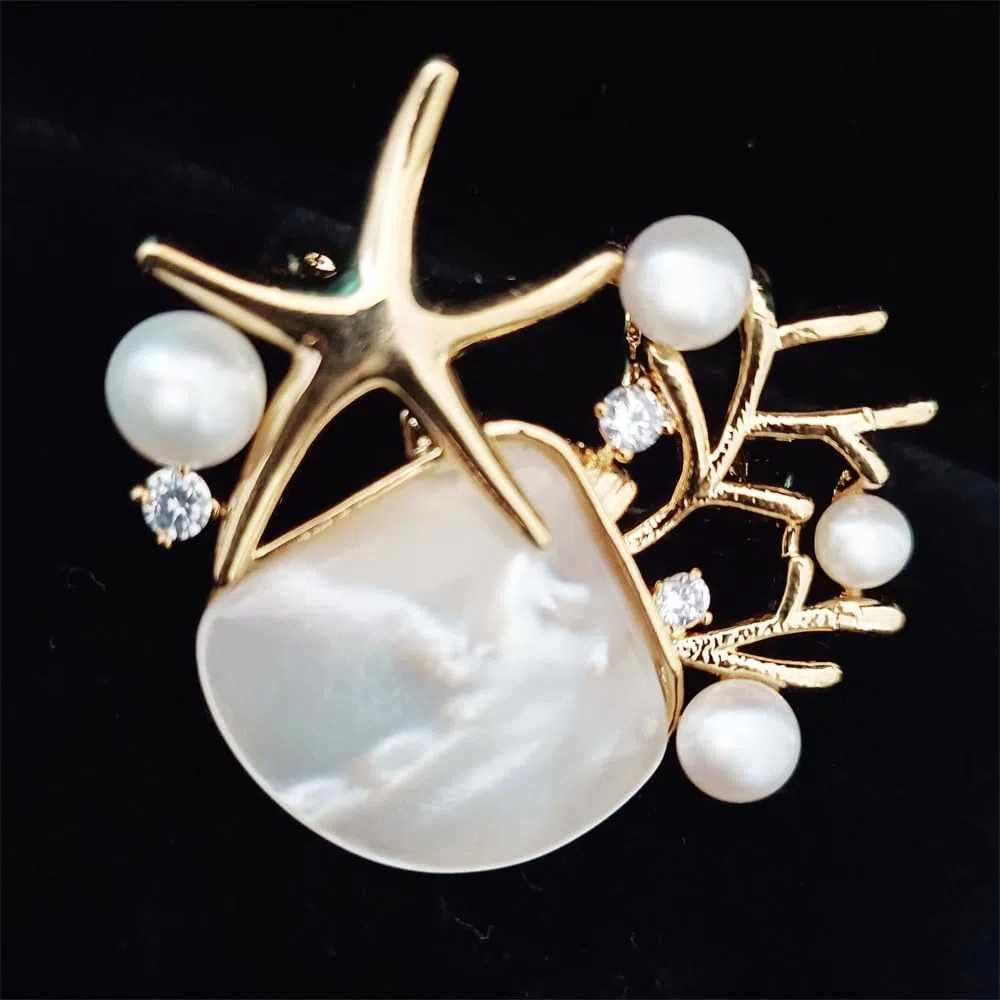 Spilla da donna per anniversario, regalo per moglie, spilla con perle naturali selezionate a mano di qualità AAA e moissanite color D, regalo per mamma, fidanzata, lei, NO11228, metallo, perla