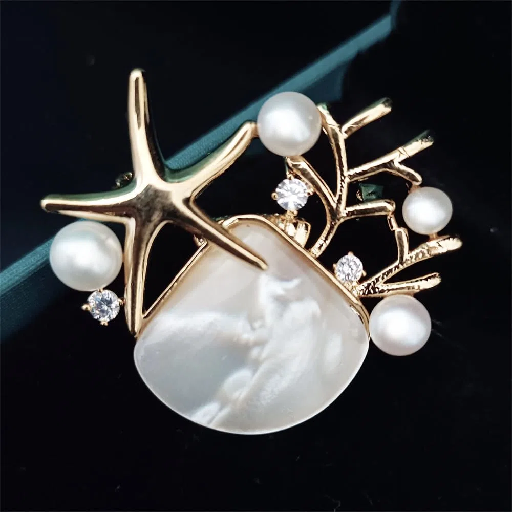 Spilla da donna per anniversario, regalo per moglie, spilla con perle naturali selezionate a mano di qualità AAA e moissanite color D, regalo per mamma, fidanzata, lei, NO11228, metallo, perla
