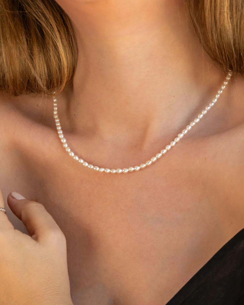 Secret & You Collana da Donna di Perle Coltivate d'Acqua Dolce Ovali da 42 cm + 5 cm di lunghezza